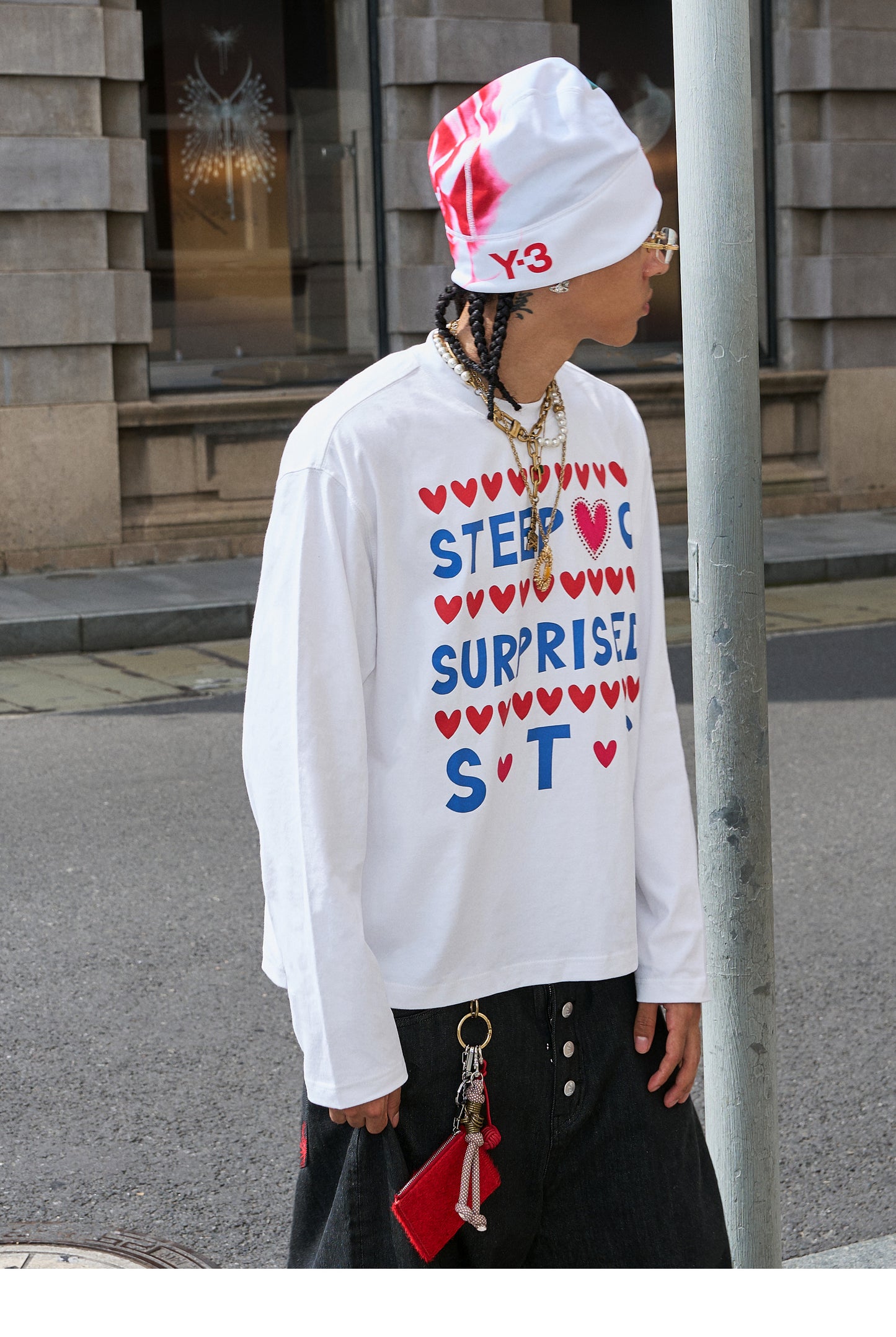 Hand-stitched detail printed T-shirt