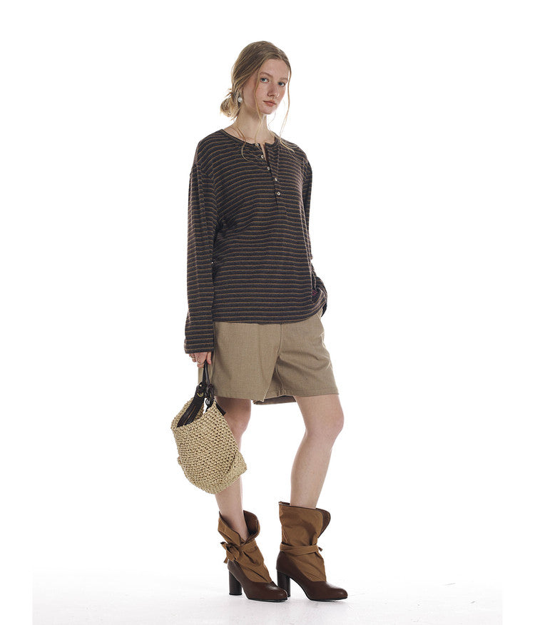 Striped Henley Collar T-Shirt