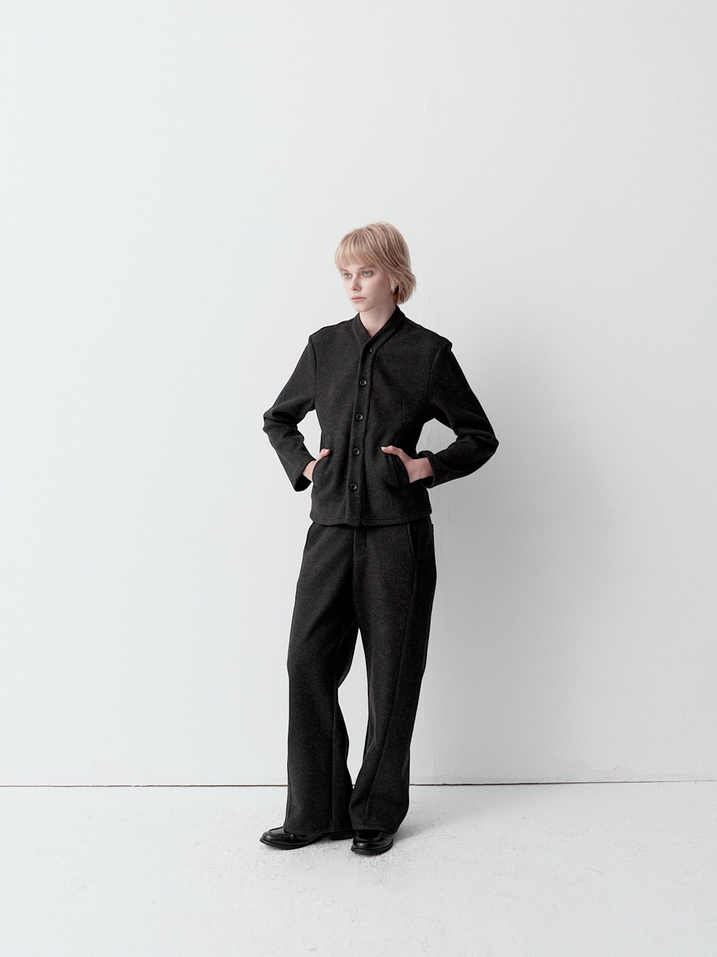 Wool-Blend Wide-Leg Casual Pants
