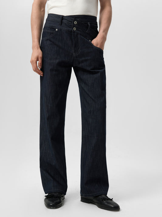 V-shaped Double Waistband Jeans
