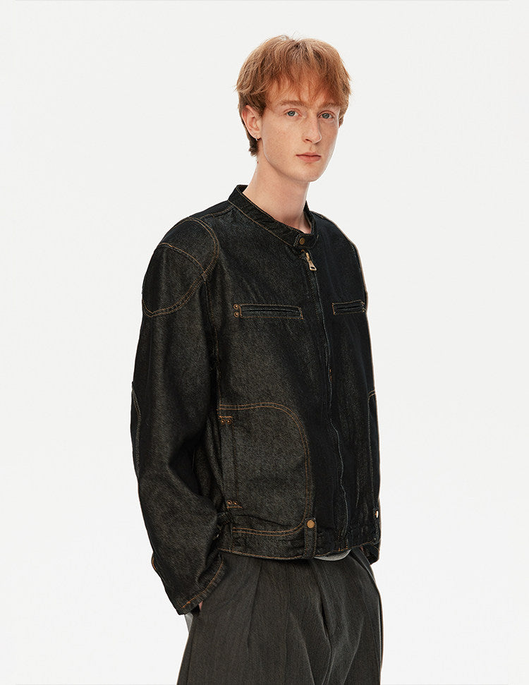 패디드 숄더 데님 재킷