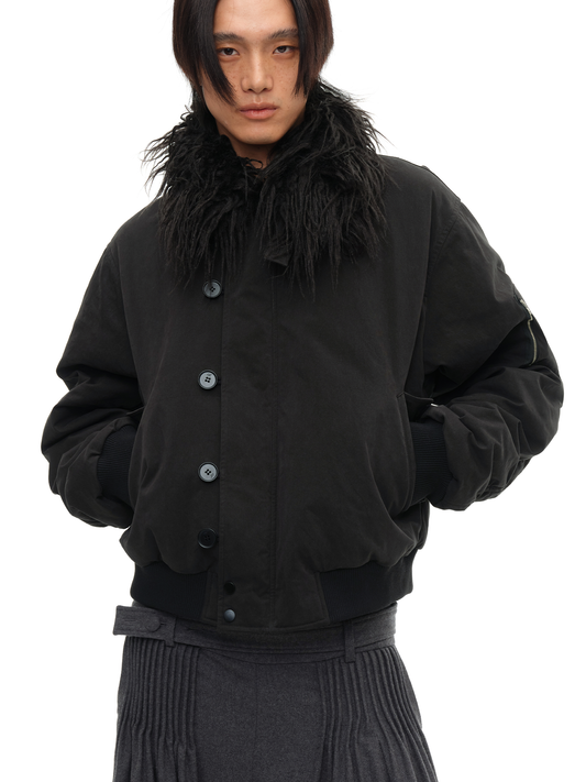 Detachable fur collar distressed jacket