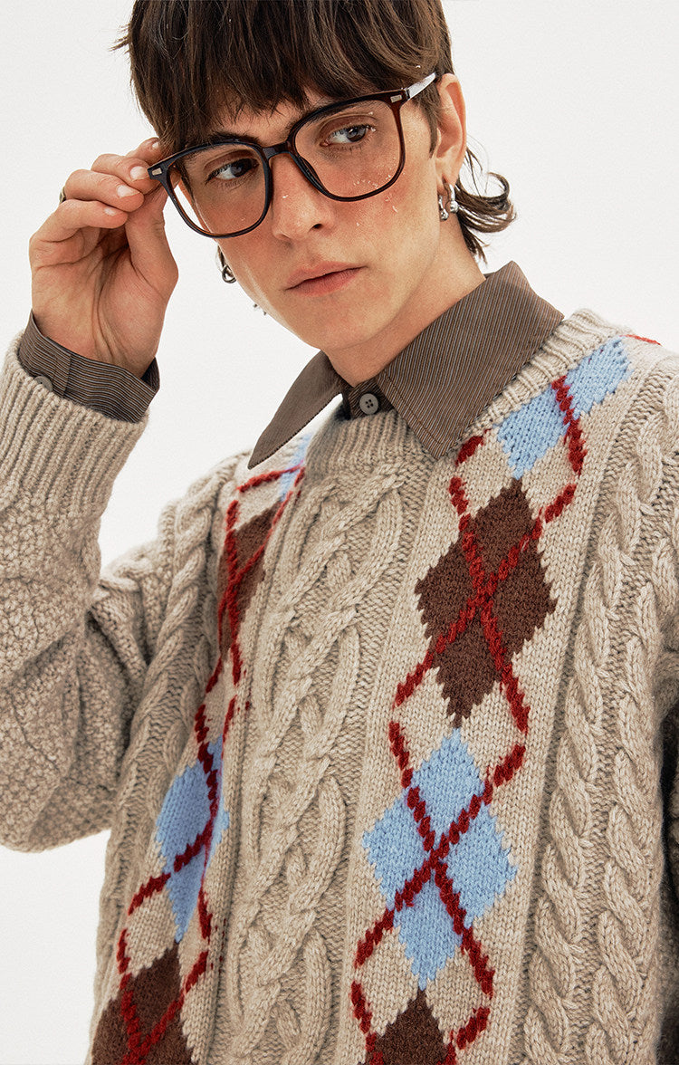 Retro-Style Cable-Knit Sweater