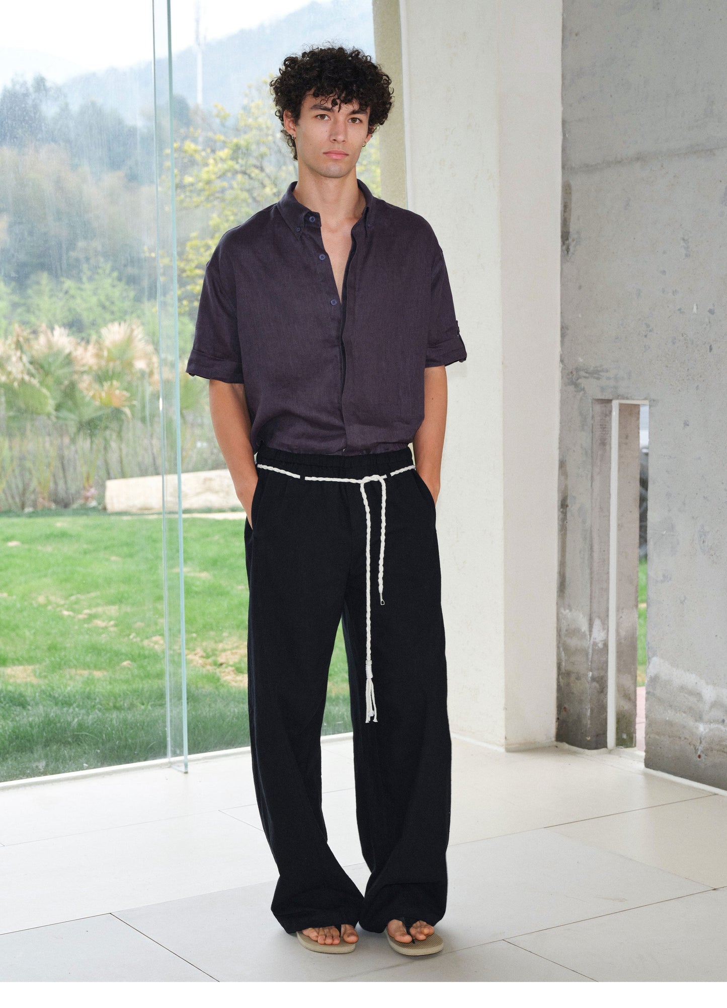 Relaxed Fit Curved-Cut Casual Pants