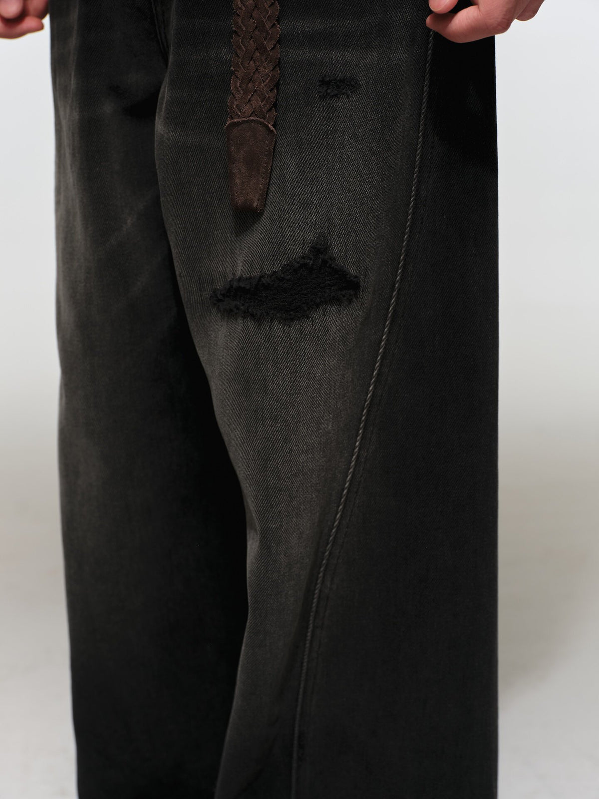 Cut Washed Black Vintage Jeans