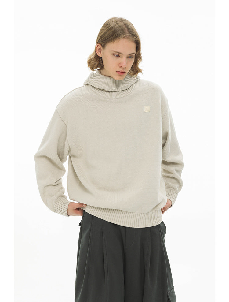 Faux Two Piece Basic Hooded Pullover Knit Sweater