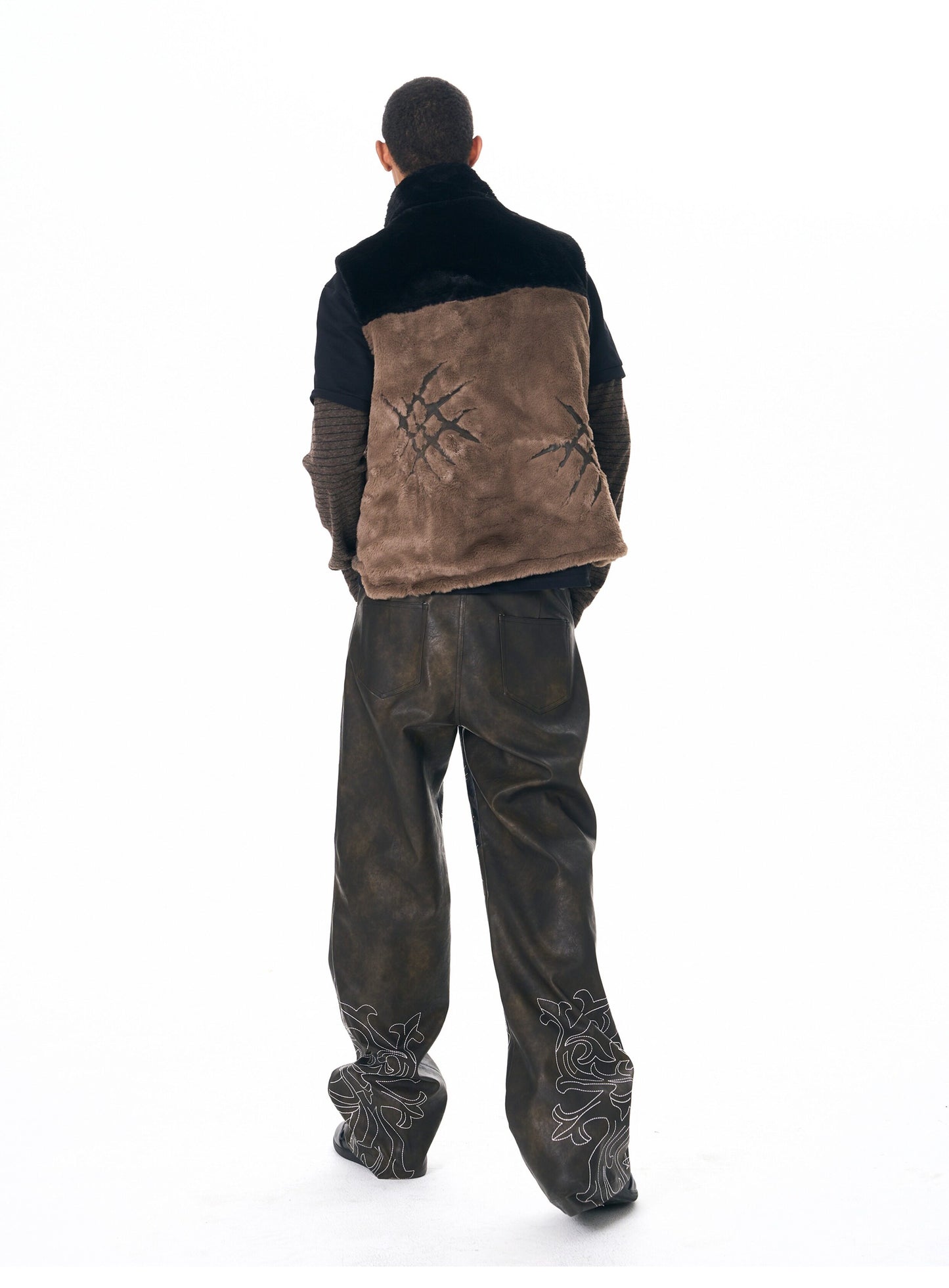 Hand-embroidered leather pants