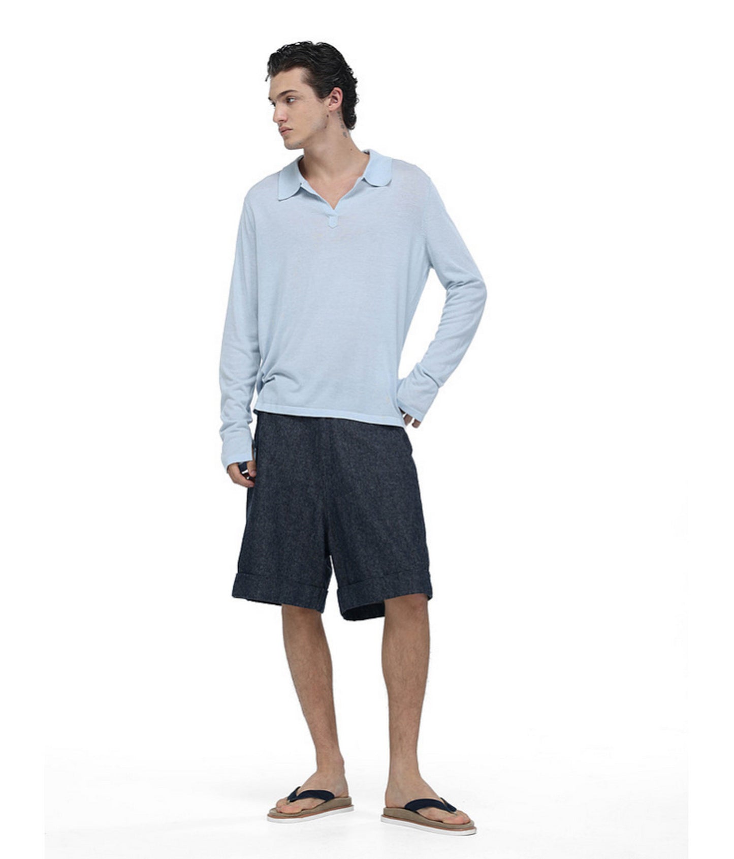 Linen-Blend Knit Polo Shirt