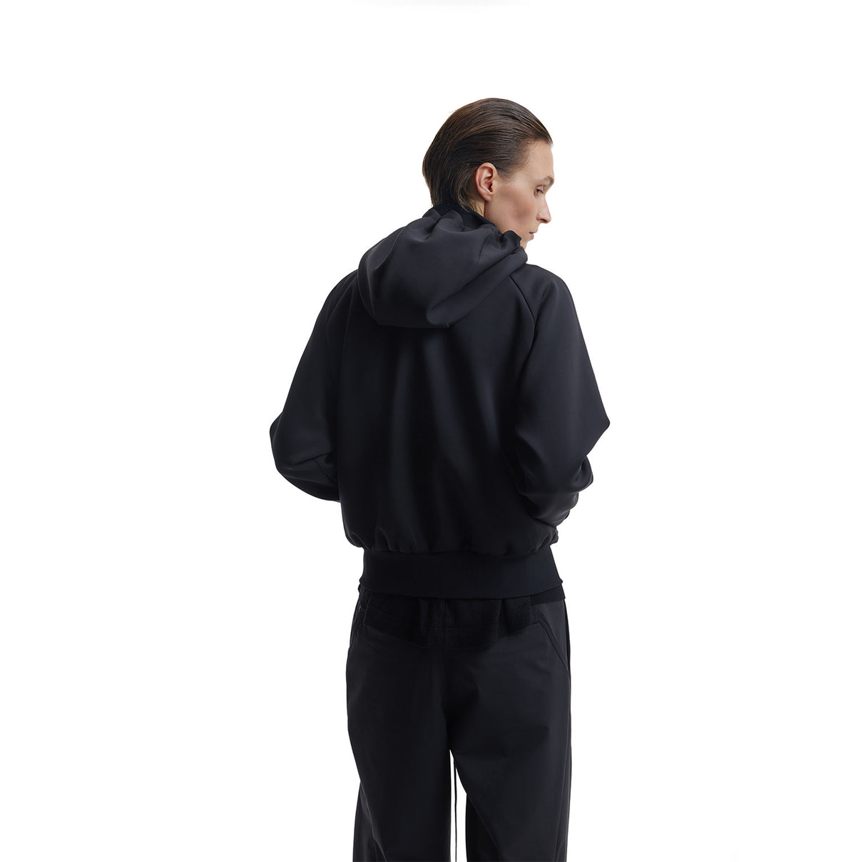 Faux Two-Piece Stand-Collar Hooded Sweatshirt