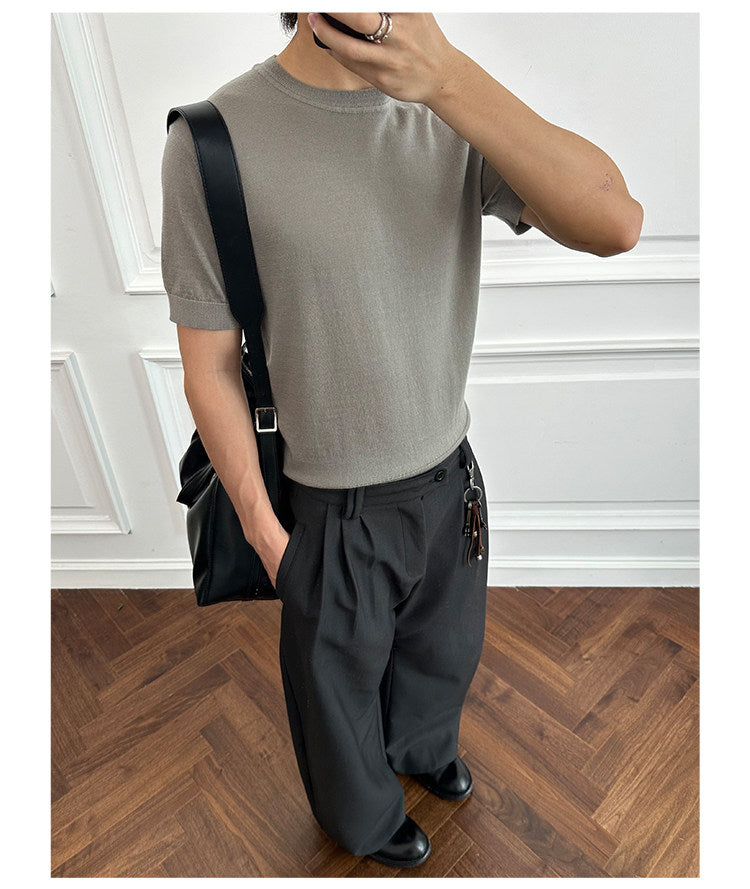 Luxurious-Feel Round-Neck Wool Shirt