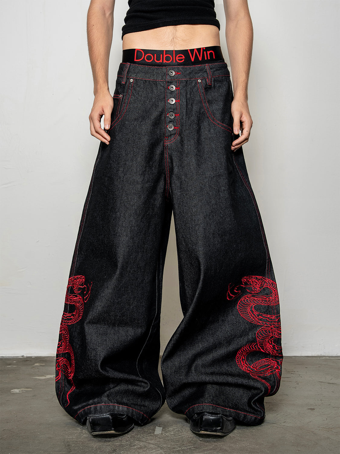 Red Snake Denim Pants