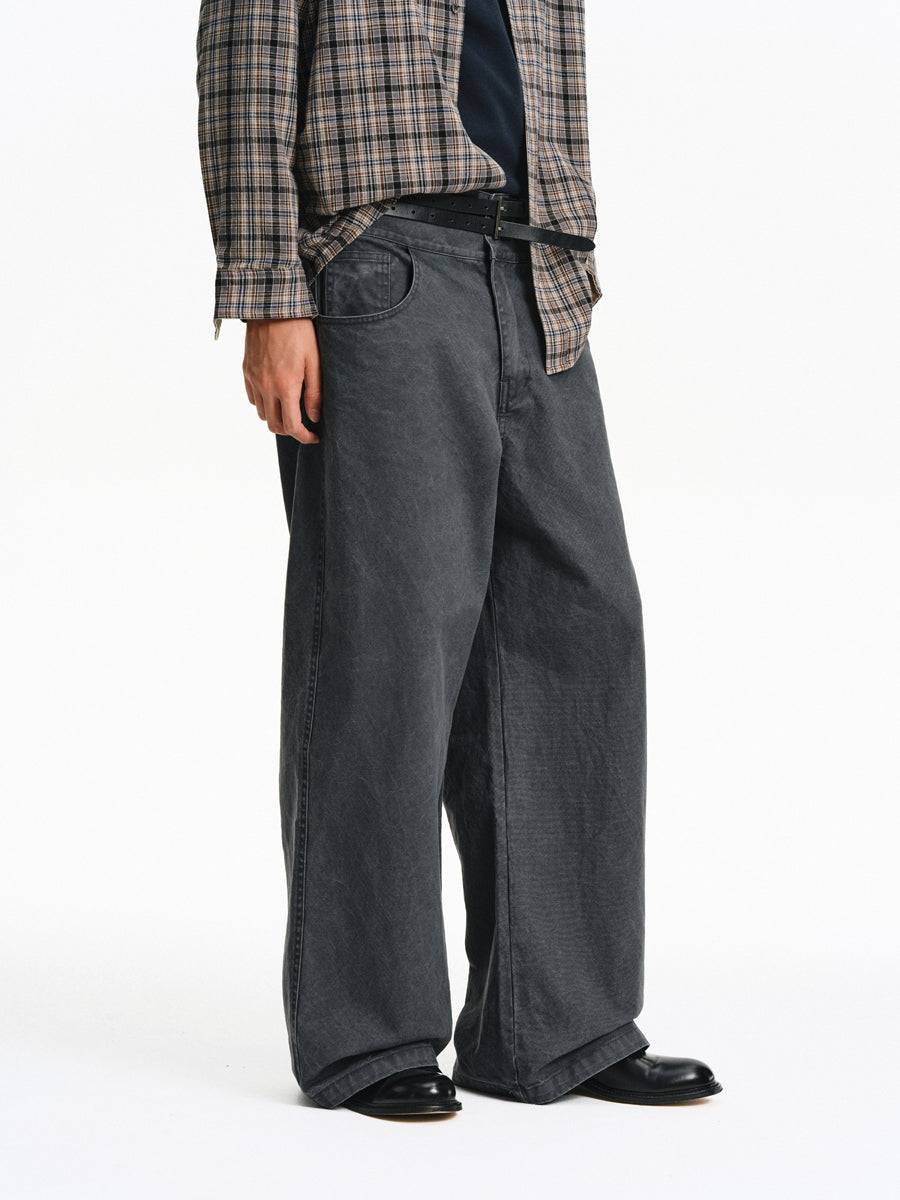 Faded Finish Wide-Leg Casual Pants