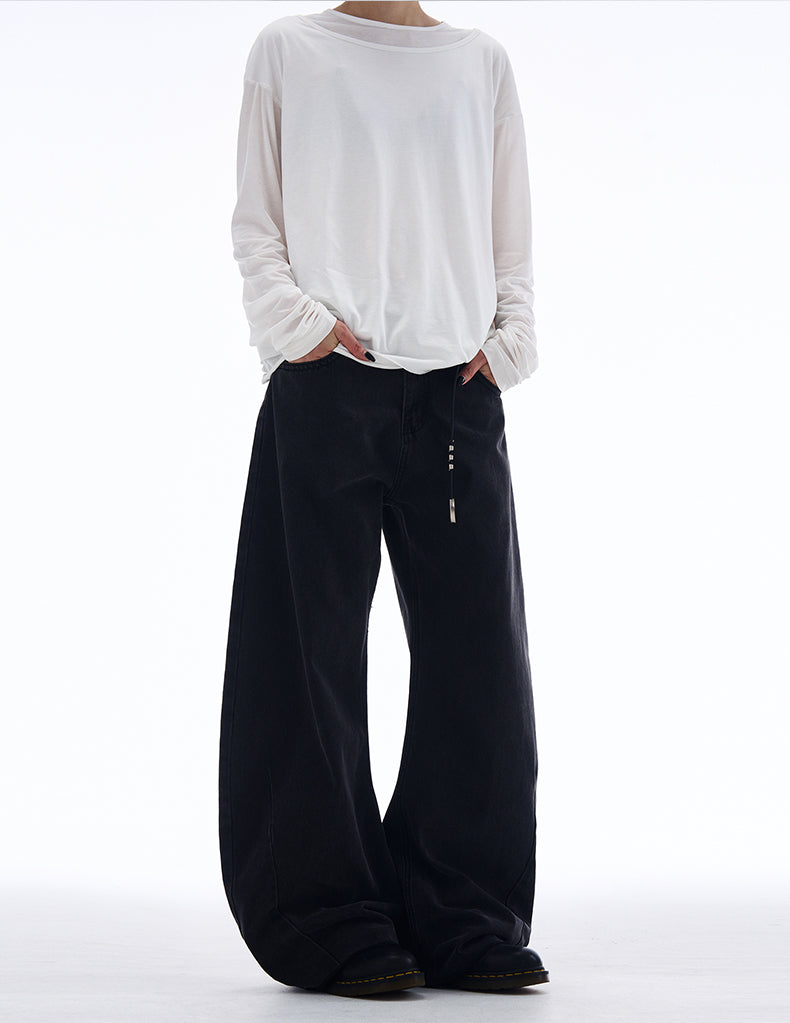 Loose straight old washed casual denim pants