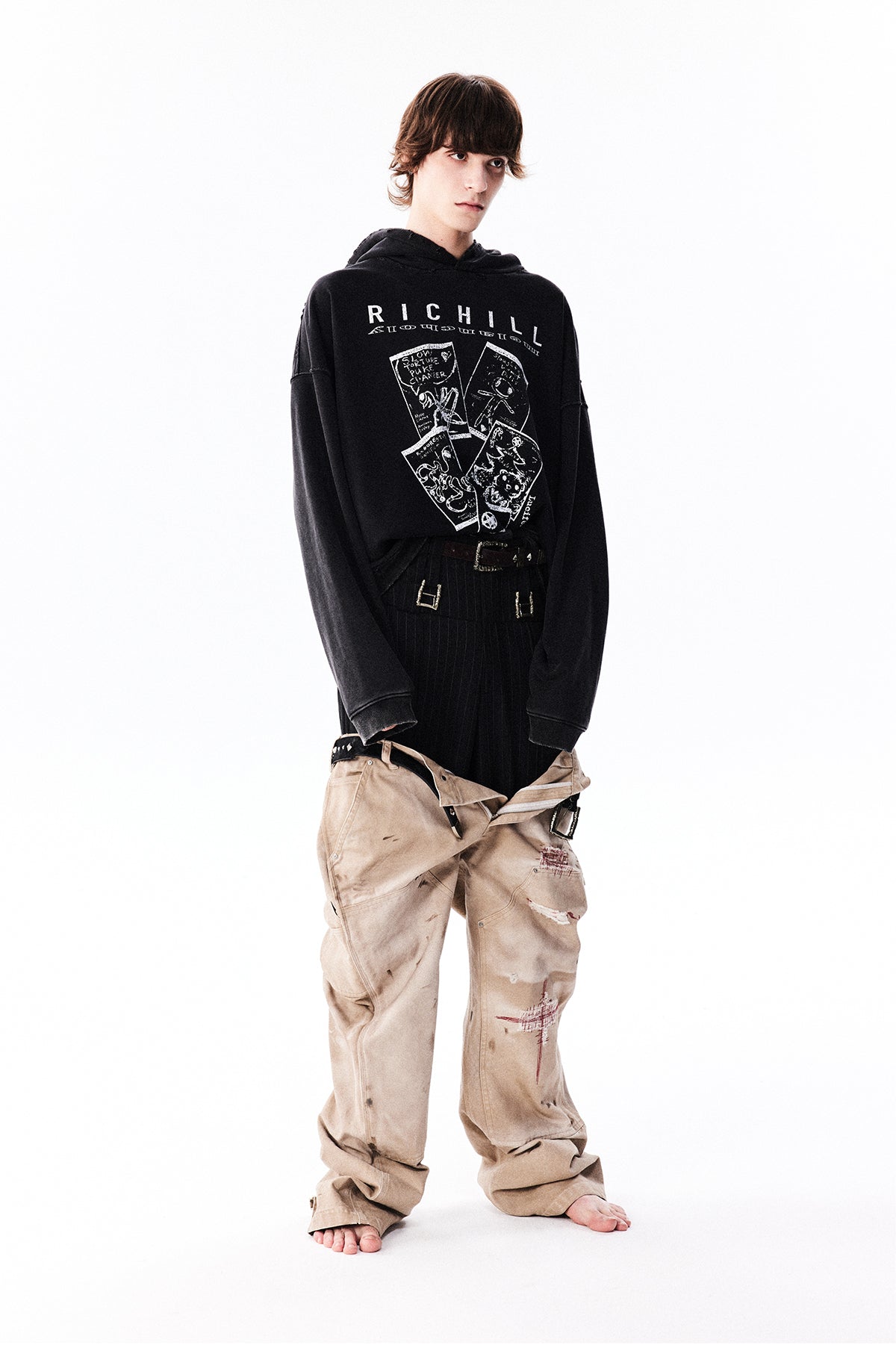 Washed Destroy Patch Hooded Sweatshirt