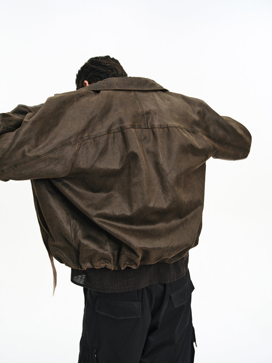 Vintage-Washed Leather Jacket