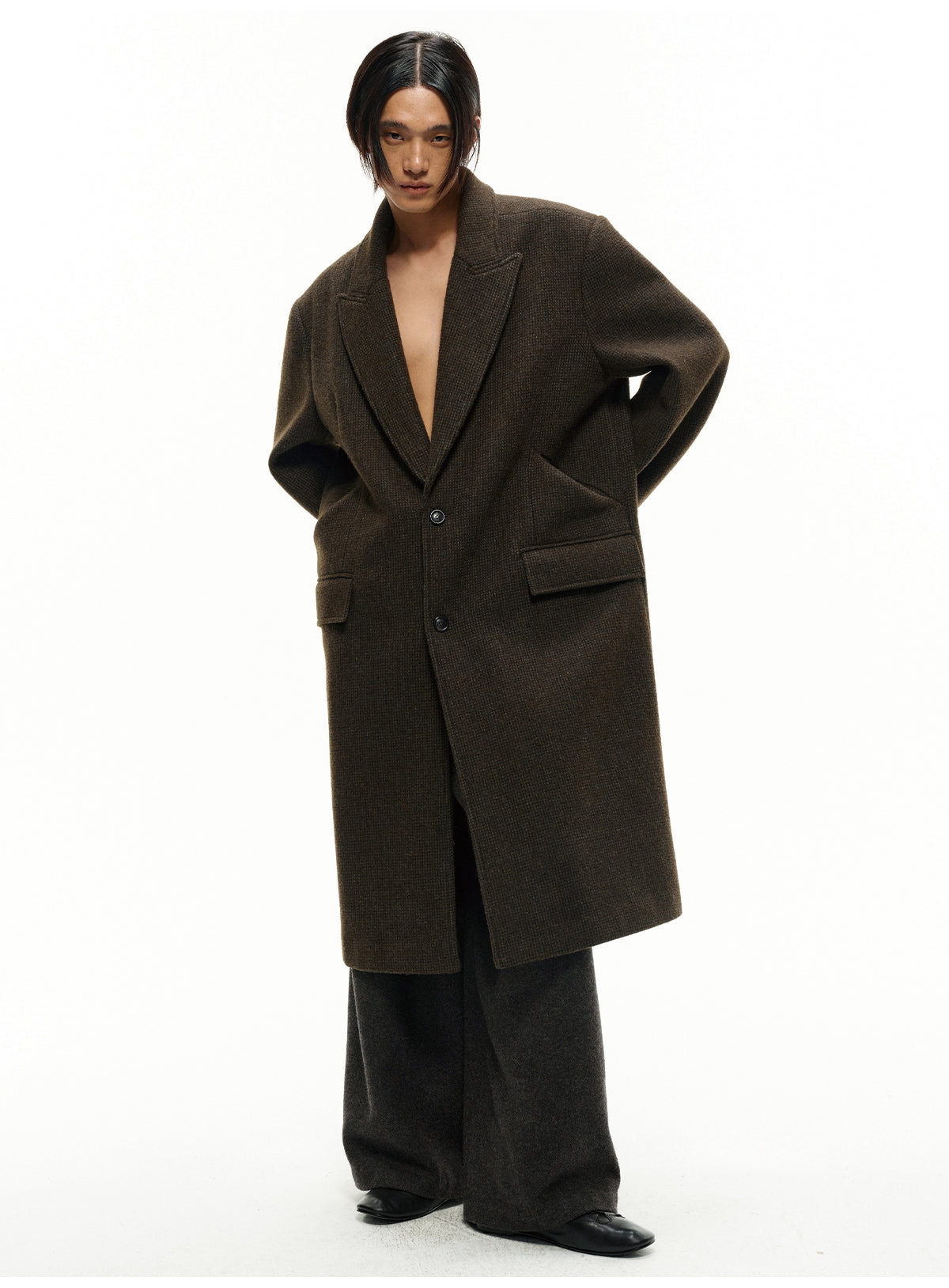 Houndstooth Peak Collar Coat