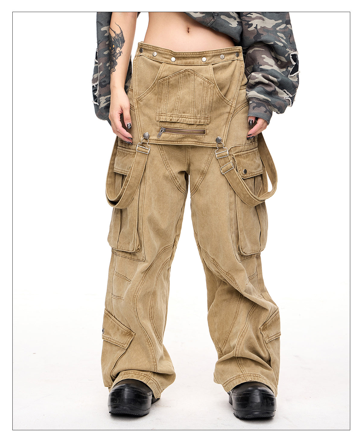 Retro Detachable Multi-pocket Overalls