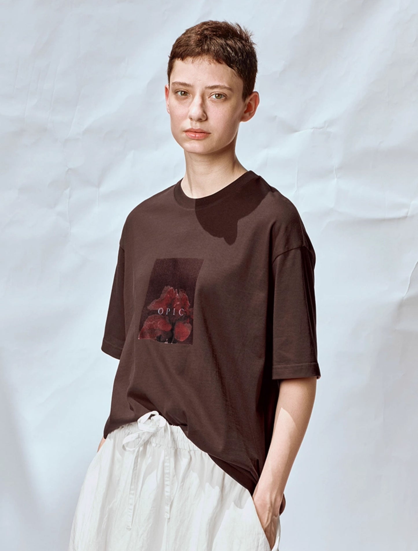 Floral print loose round neck T-shirt