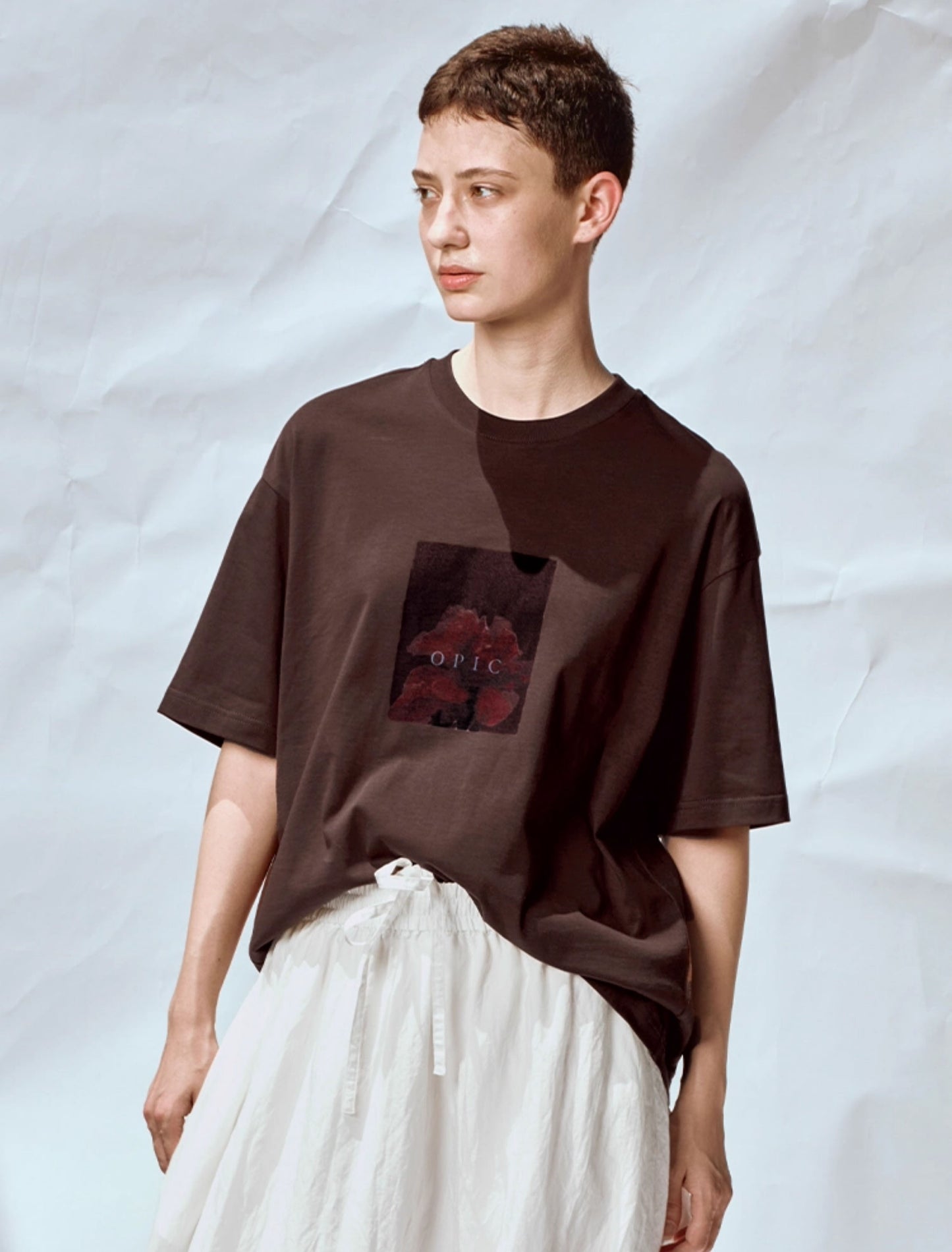 Floral print loose round neck T-shirt