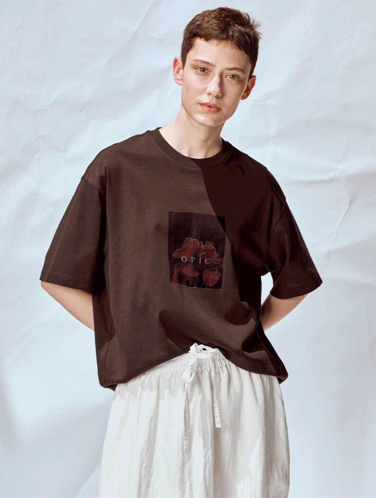 Floral print loose round neck T-shirt