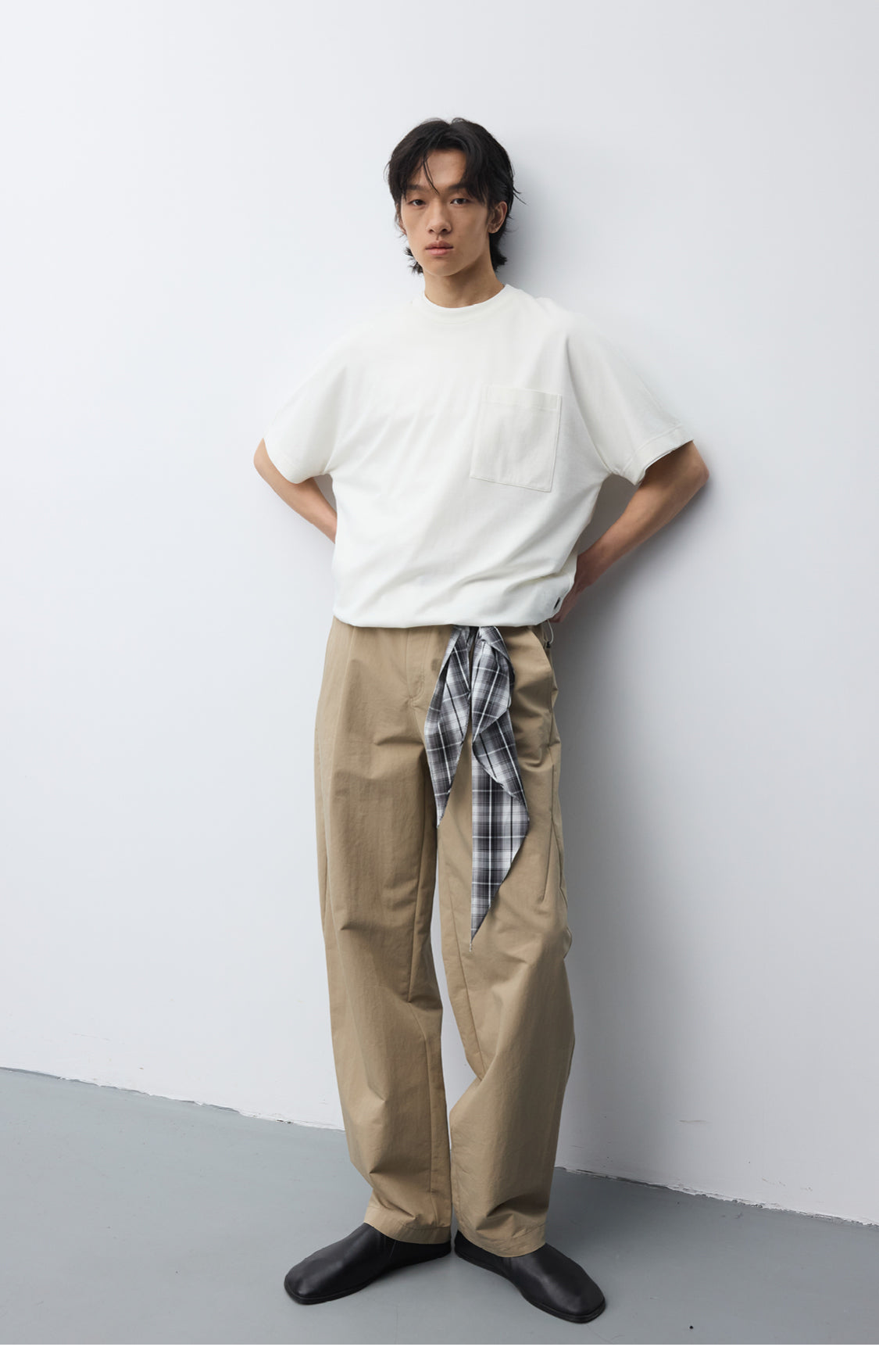 Drawstring loose-fitting T-shirt