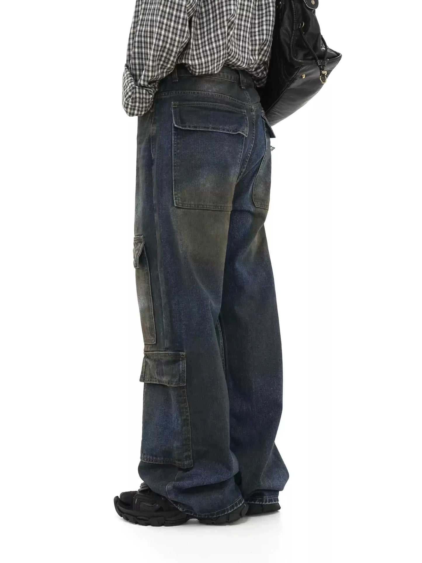 Multi-pocket dirty work denim pants