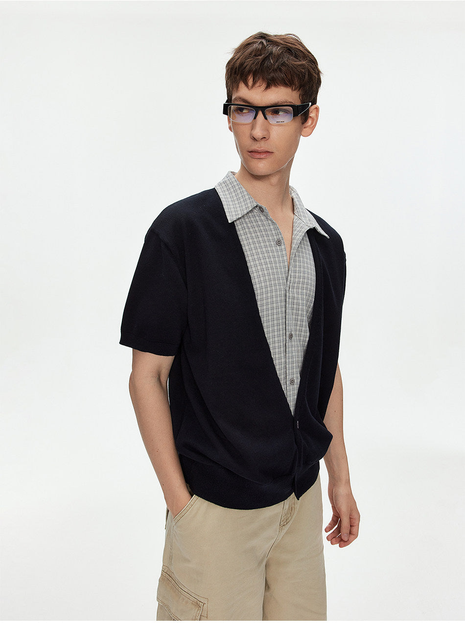Faux Two-Piece Checkered Shirt
