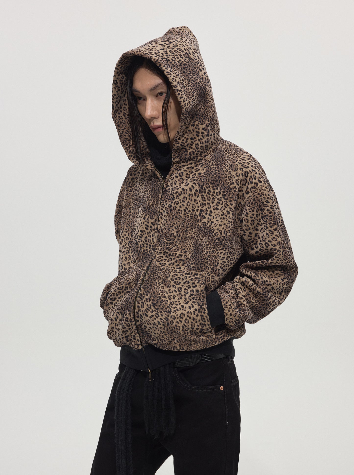 Leopard-Print Fleece Zip-Up Hoodie