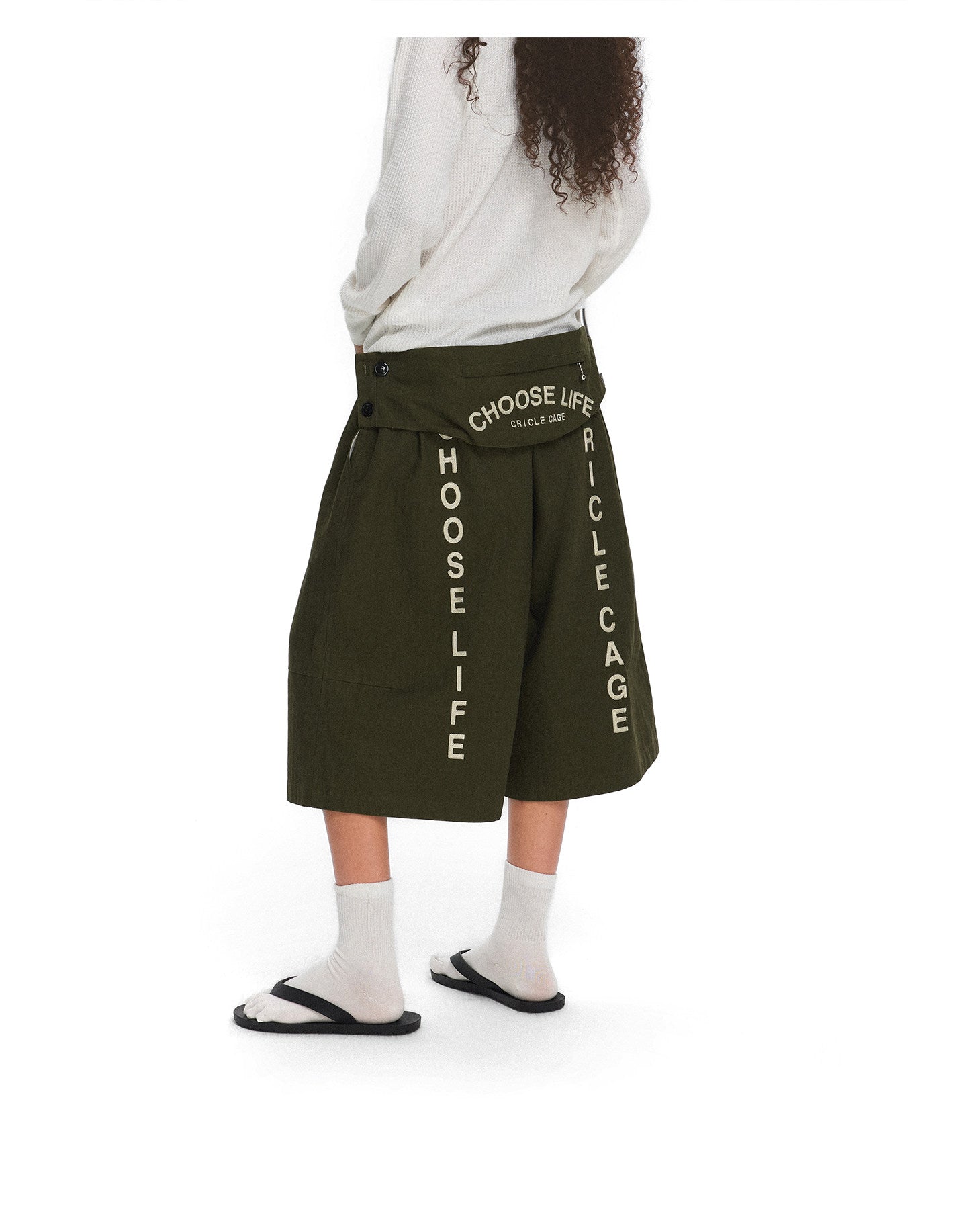 Wide-Leg Shorts with Detachable Waist Pouch