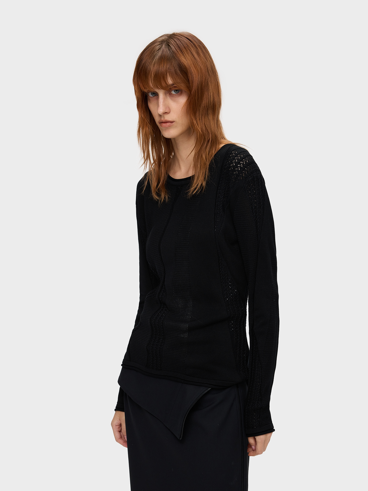 Round-Neck Rolled-Edge Knit Shirt