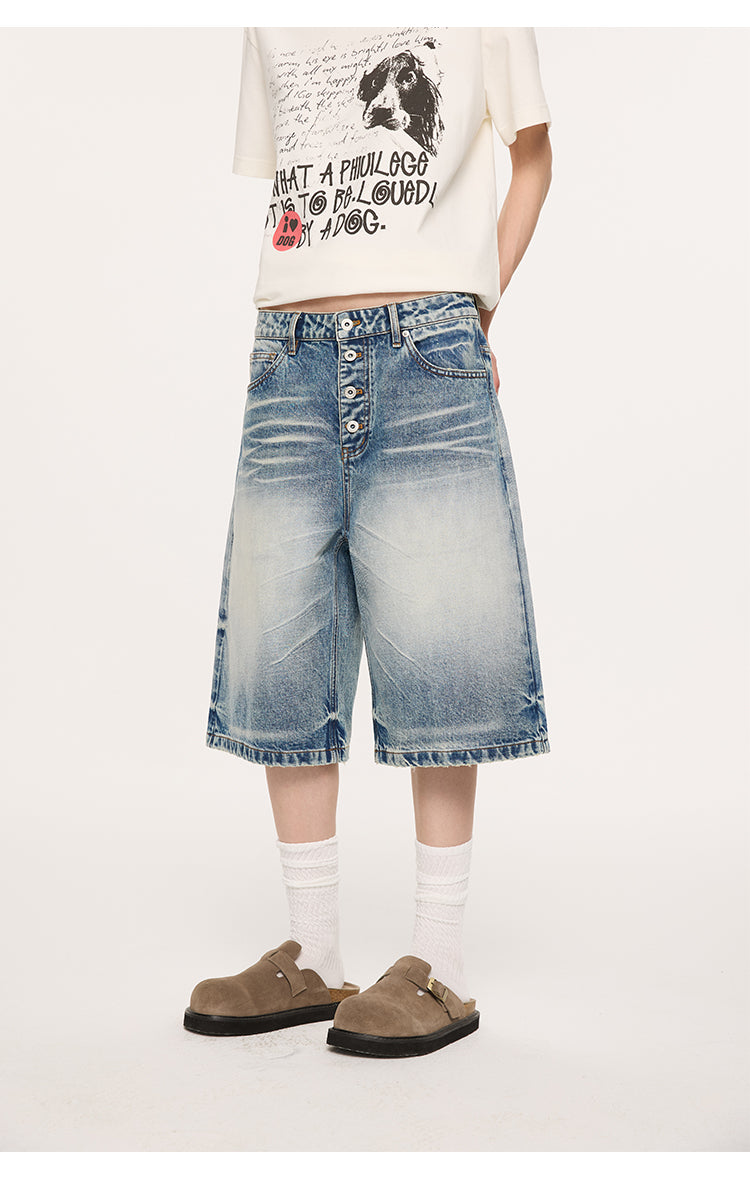 Button-down denim shorts