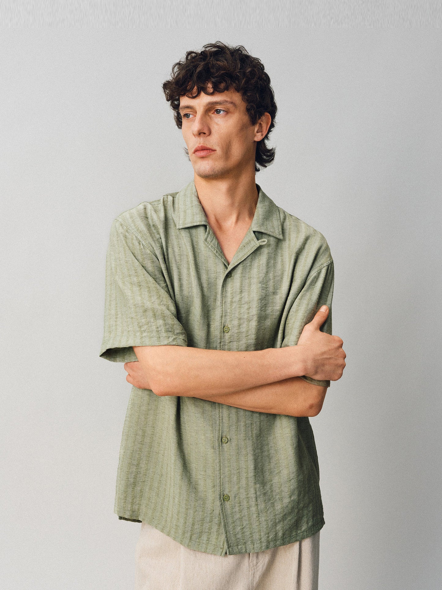 Jacquard Linen Striped Shirt