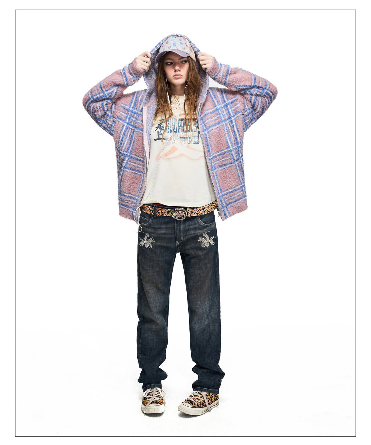 Mink-Gradient Check Cardigan