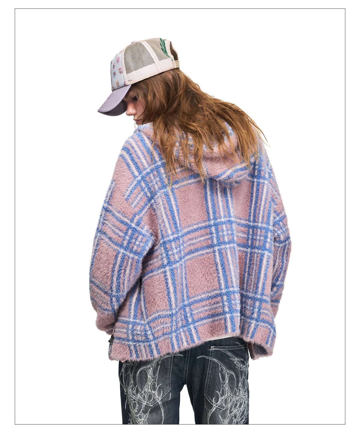 Mink-Gradient Check Cardigan