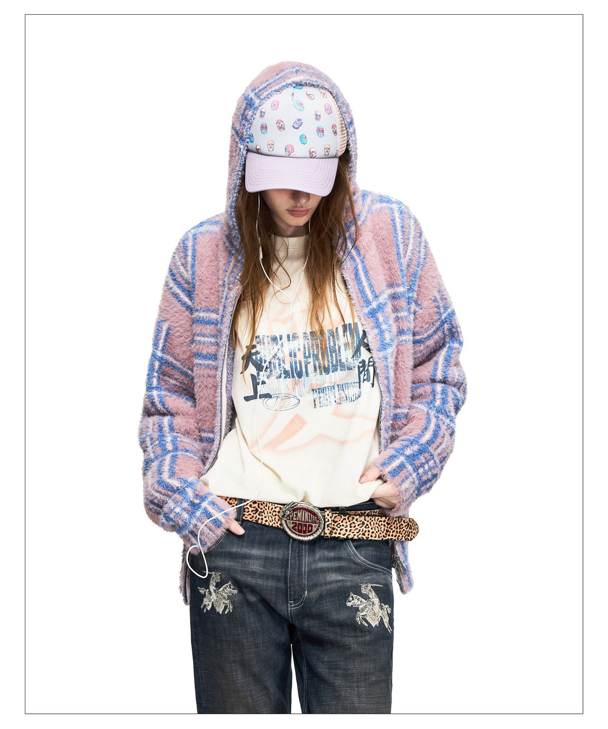 Mink-Gradient Check Cardigan