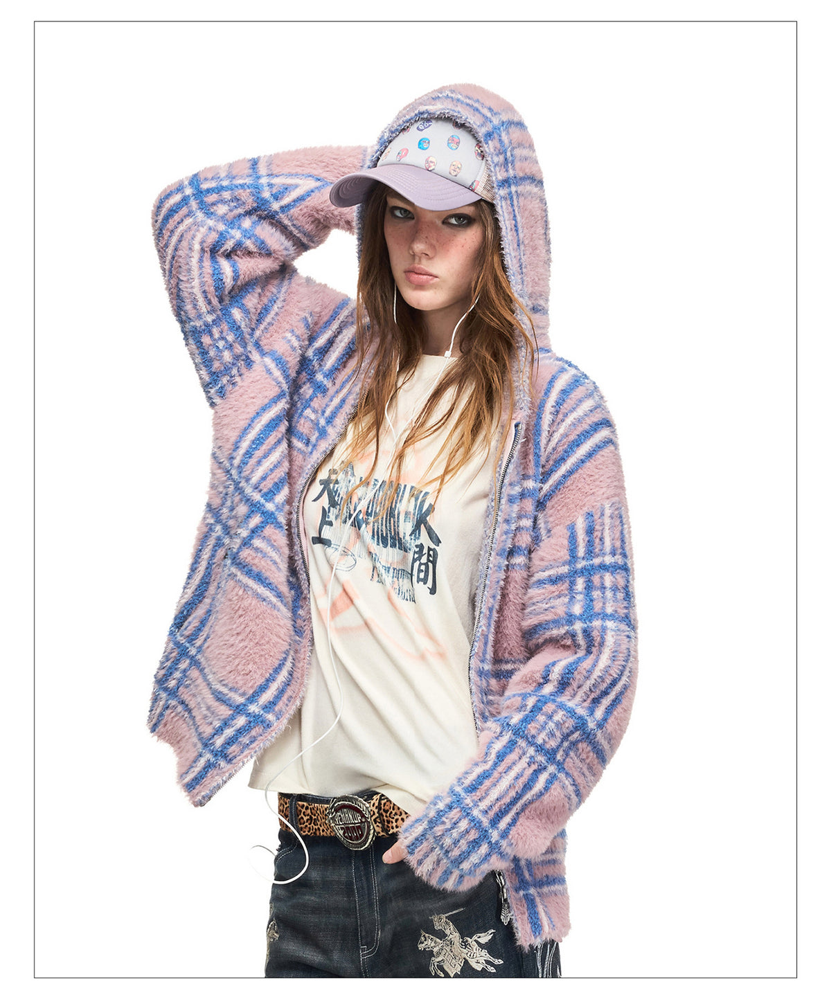 Mink-Gradient Check Cardigan