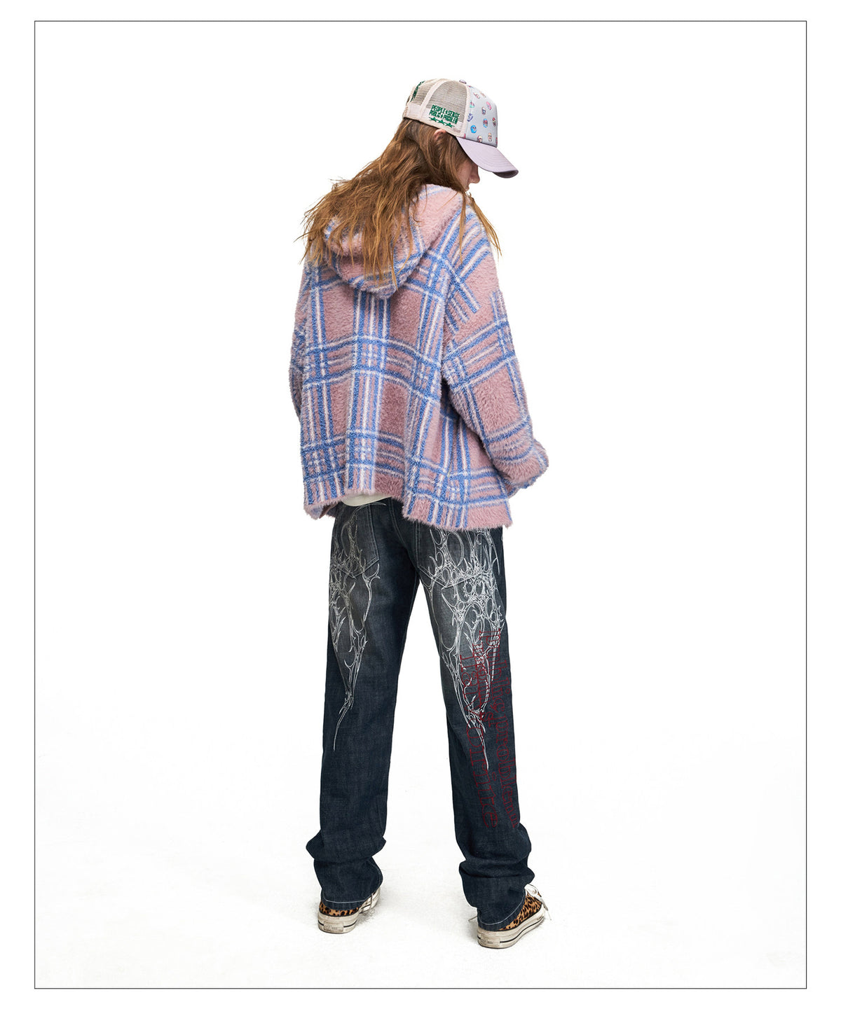 Mink-Gradient Check Cardigan