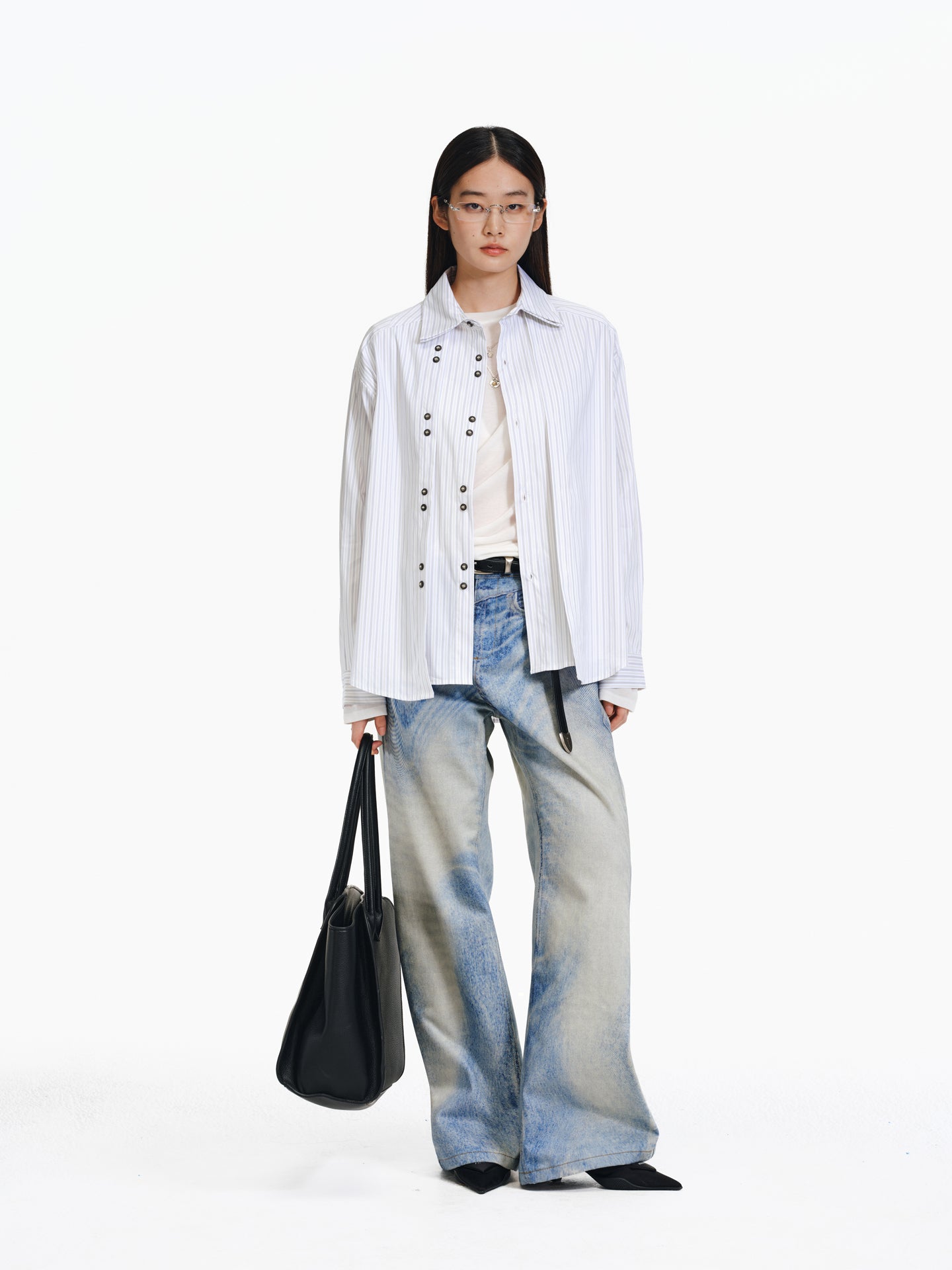 Double-breasted striped shirt