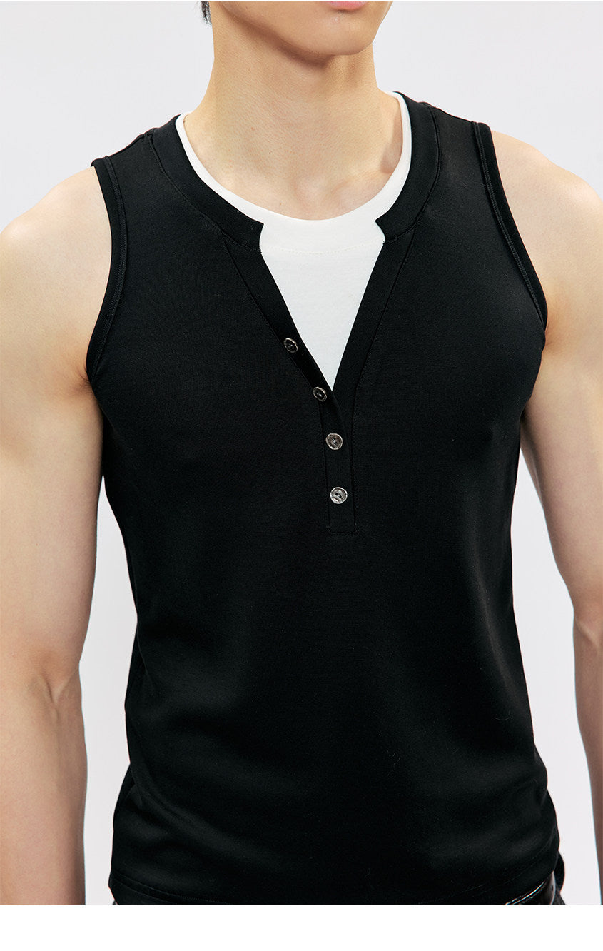 Fake Two-Piece Basic Sleeveless Top