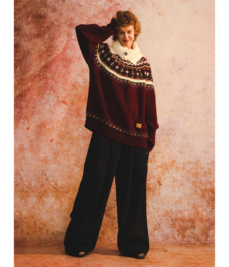 Retro Jacquard Round Neck Knit