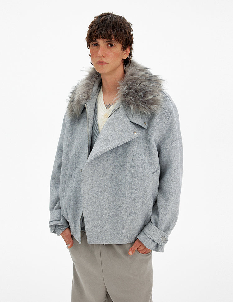 Deconstructed Faux Fur Collar Coat