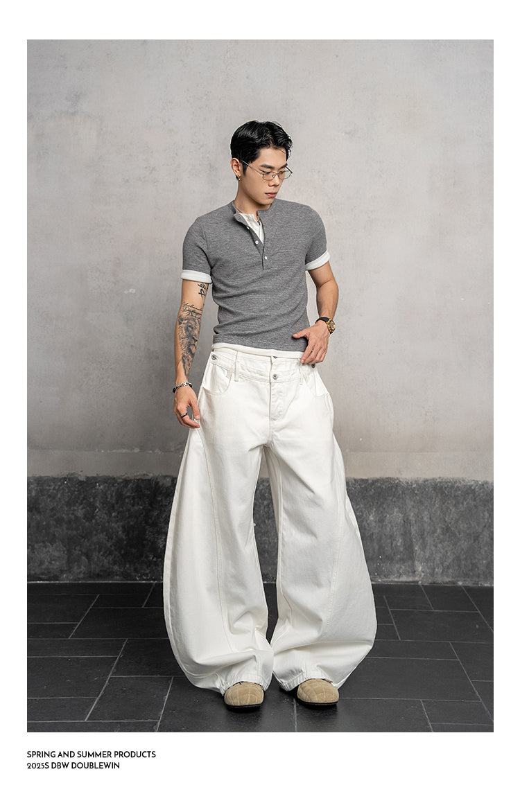 Double waist denim pants