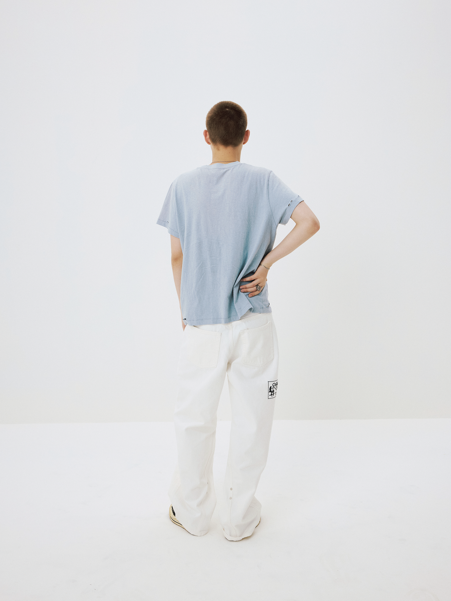 Twist-Stitch Embroidered Riveted Denim Pants