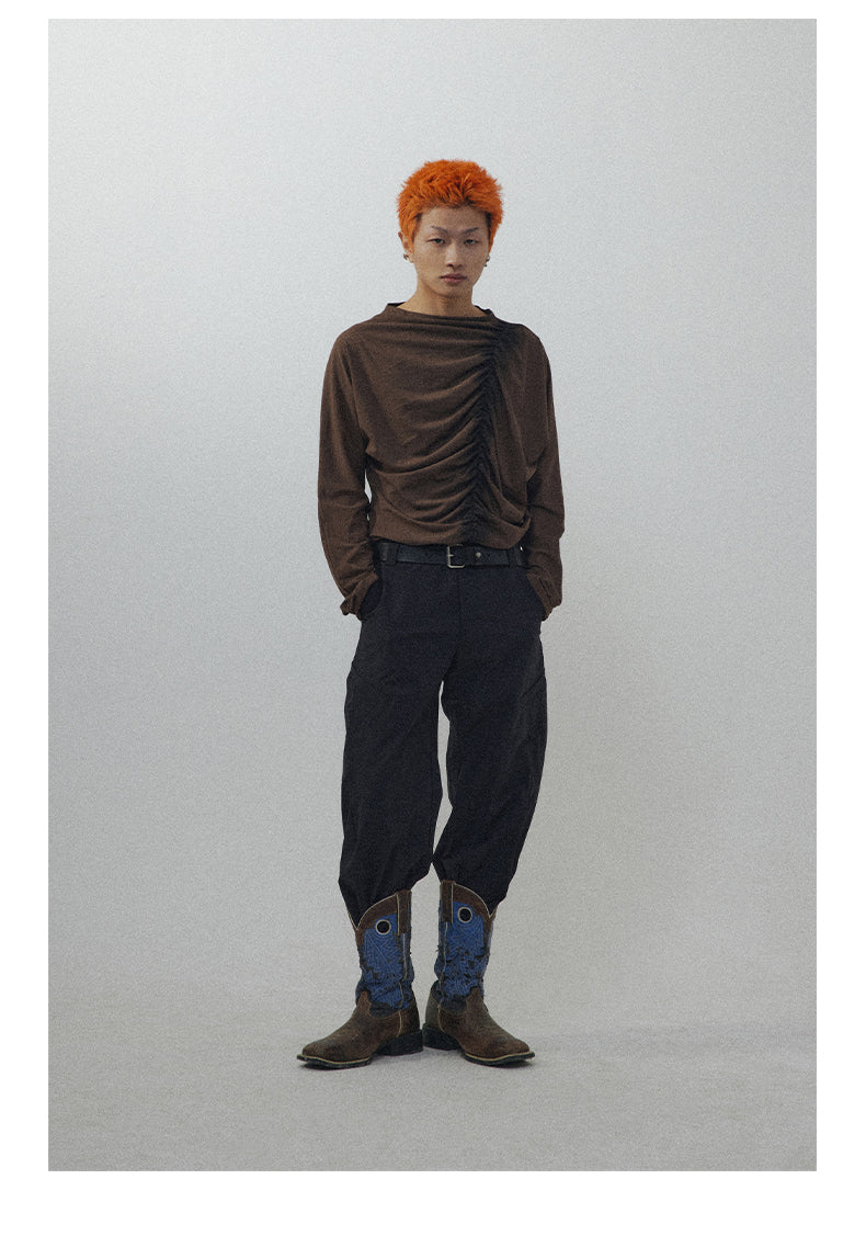 Pleated gathered T-shirt