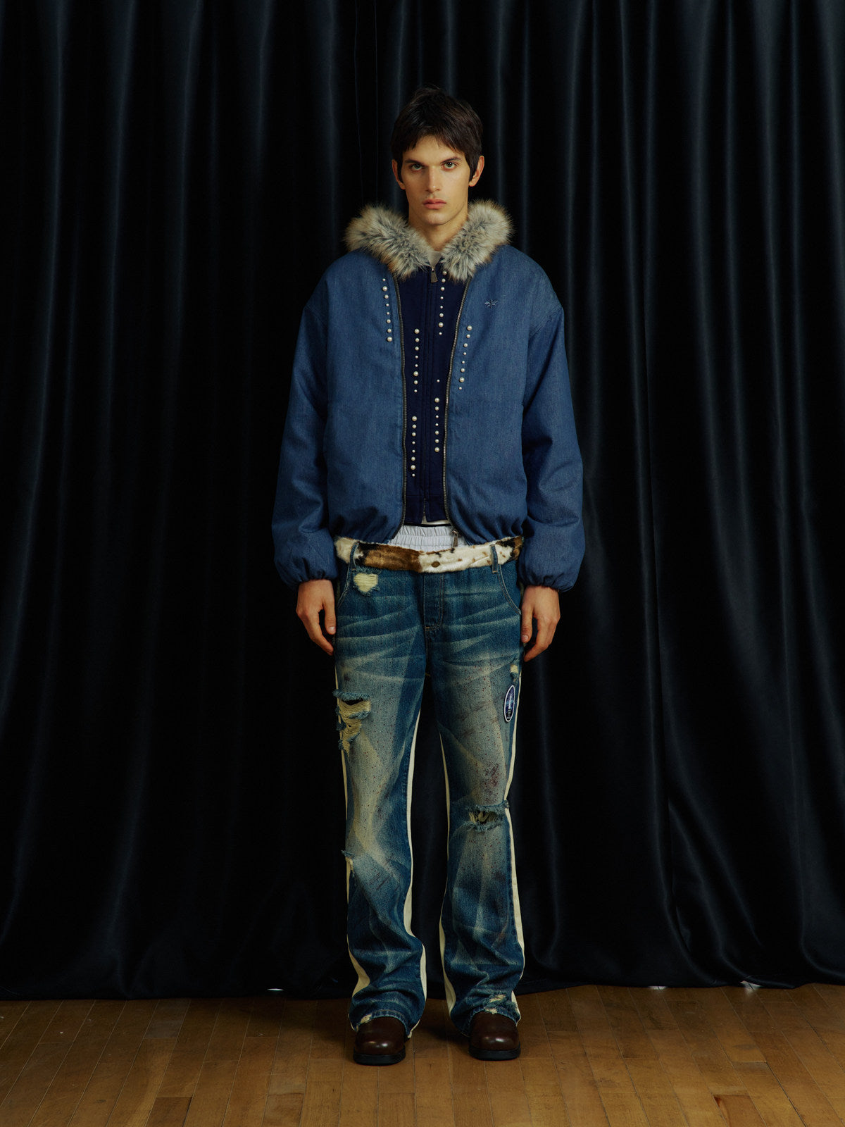 Double-Waistband Faux Two-Piece Jeans