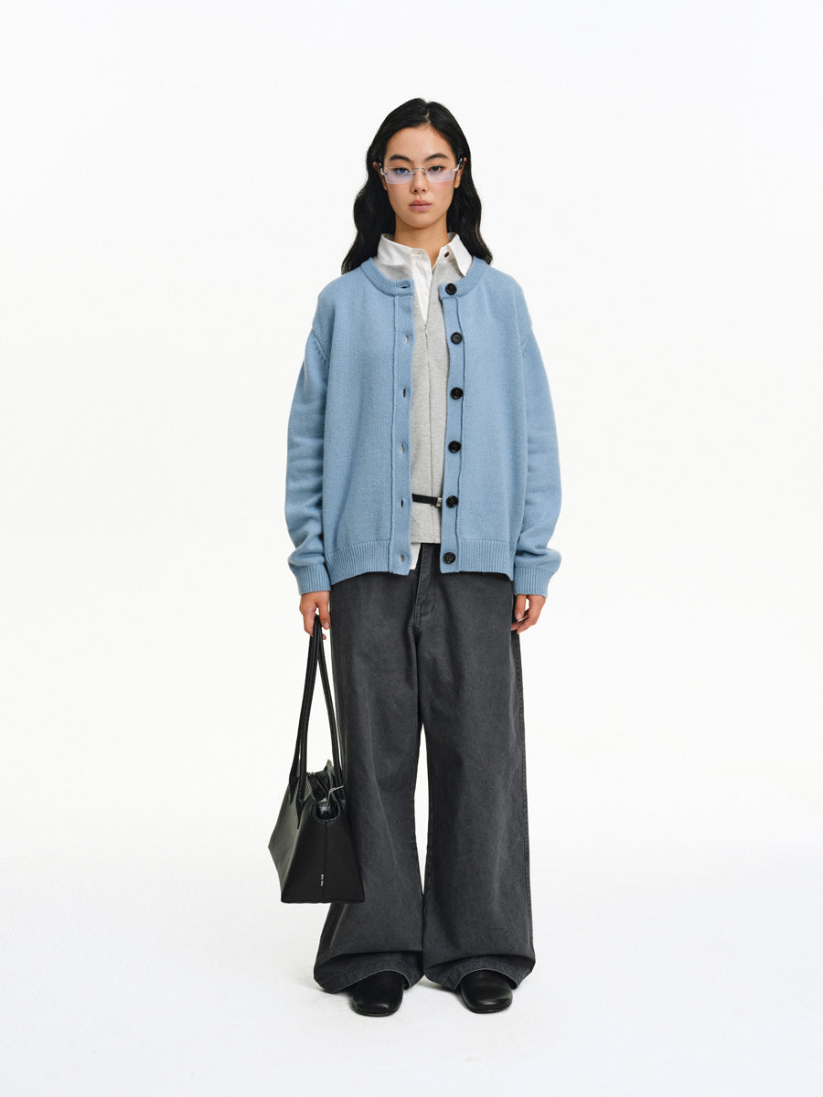 Cotton & Wool Crew Neck Cardigan