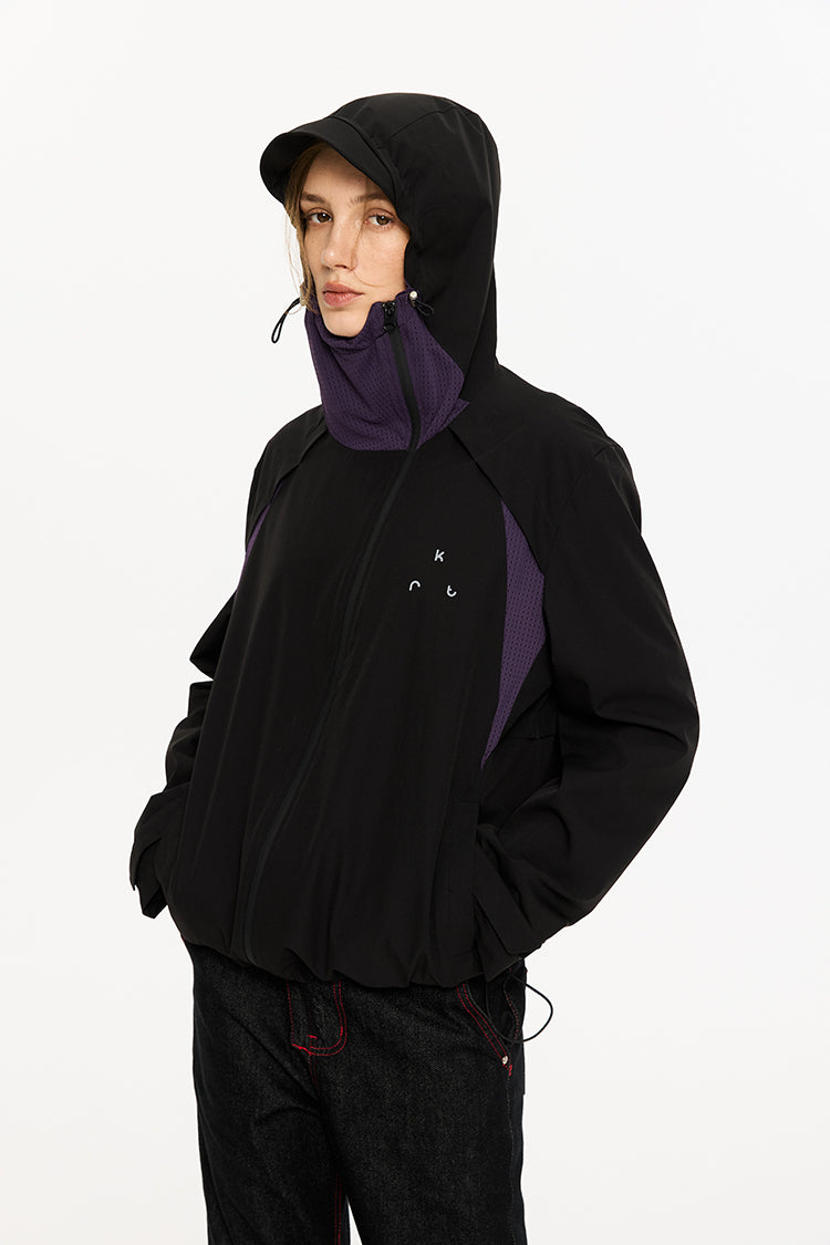 Diagonal Zipper Hooded Jacket