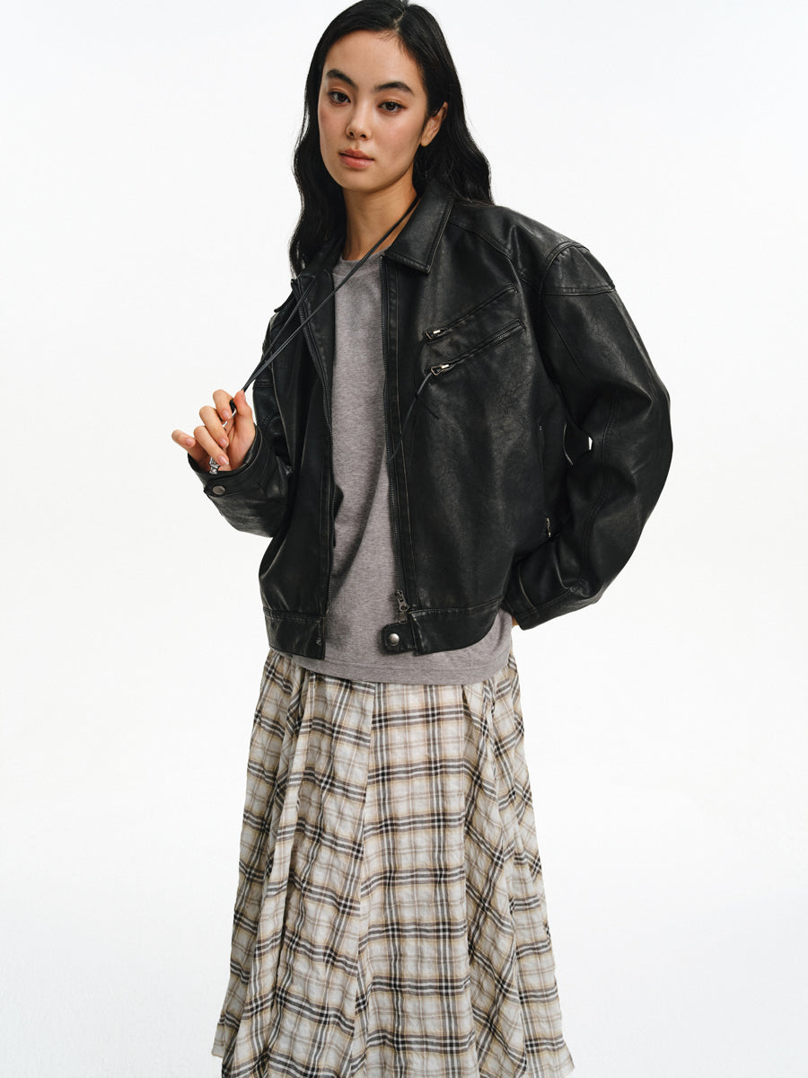 Washed Leather Oversized Jacket