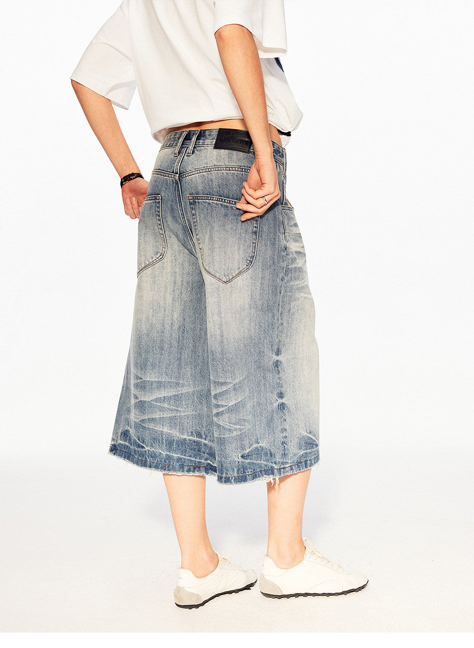 High Street Denim Cropped Pants