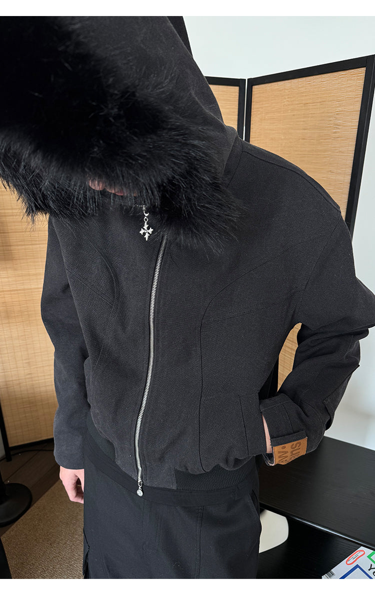Detachable fur collar Hooded jacket